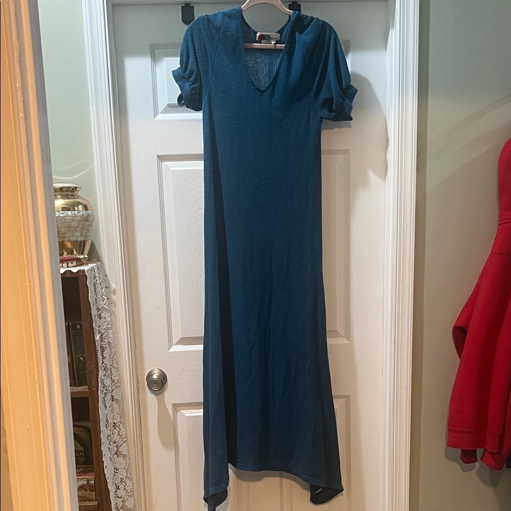 FREE PEOPLE Knit Viscose Blue Maxi Dress